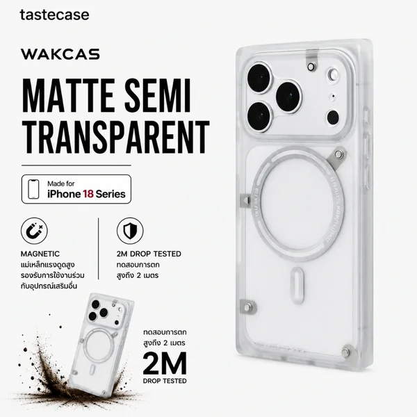Wakcas Matte Semi Transparent เคสกันกระแทกสำหรับ iPhone 18 Pro Max และ iPhone 18 Pro Wakcas Matte Semi Transparent เคสกันกระแทกสำหรับ iPhone 18 Pro Max และ iPhone 18 Pro
