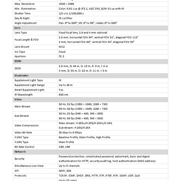 กล้องวงจรปิด IP 2 ล้านพิกเซล ยี่ห้อHIKVISION รุ่น DS-2CD1021G0-I(4 mm)