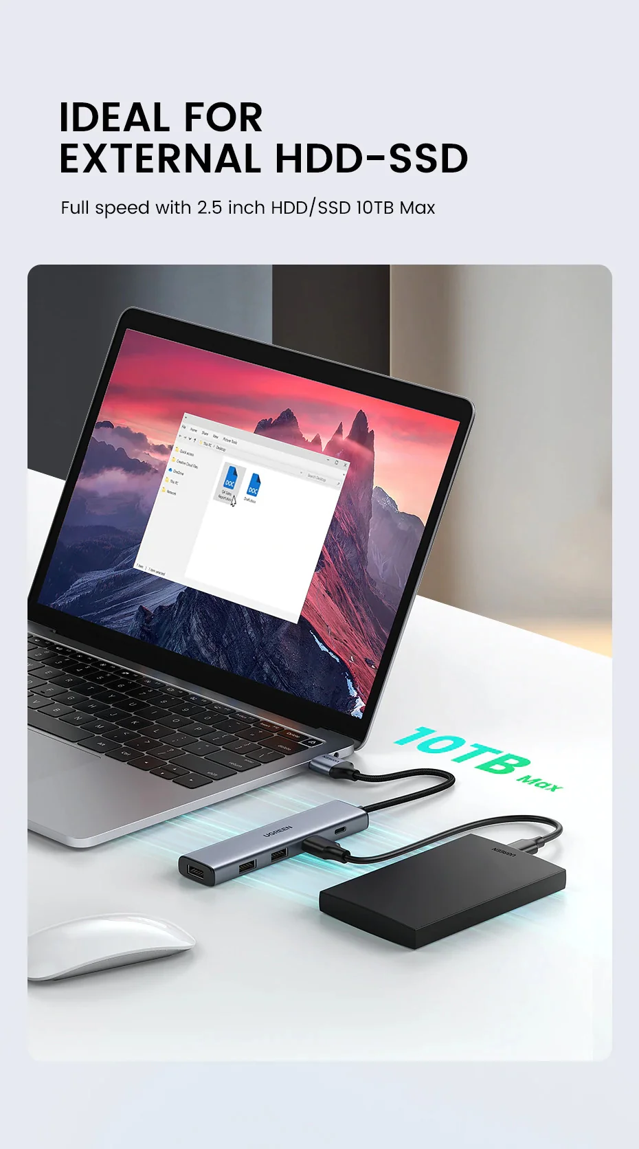 UGREEN 4 Port USB3.0 Expansion Hub with PD/Micro USB