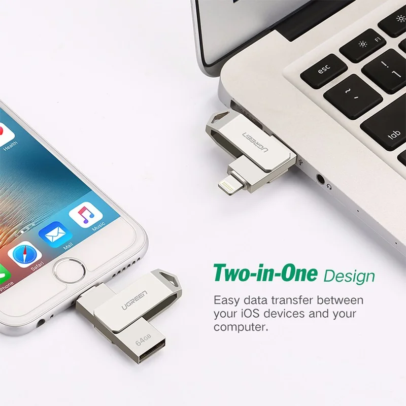 UGREEN (30647) 2 in 1 Lightning Flash Drive 128GB USB External Storage Memory Stick Thumb Drive for iPhone and iPad - แฟลชไดร์ยูกรีน สำหรับไอโฟน และไอแพด