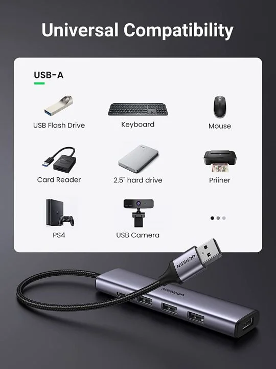 UGREEN 4 Port USB3.0 Expansion Hub with PD/Micro USB