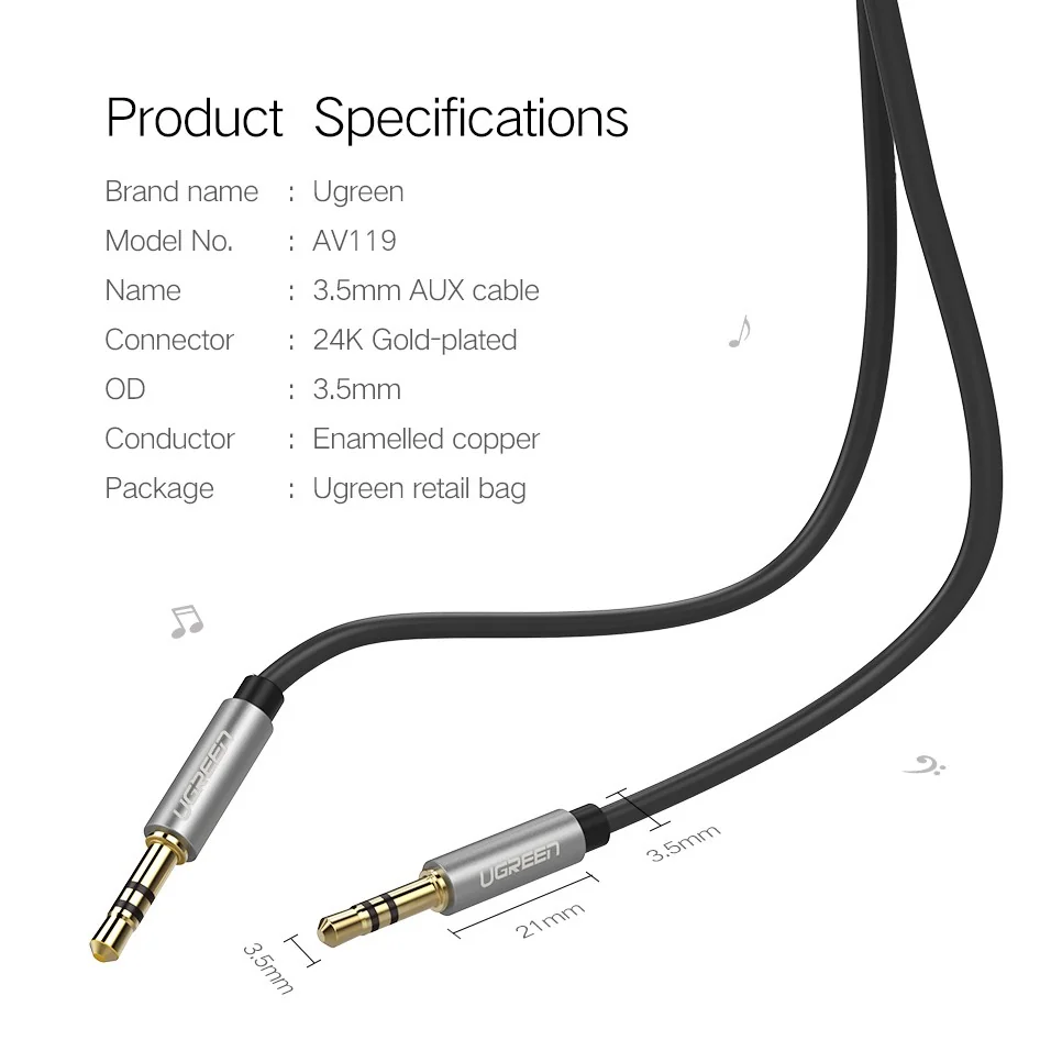 UGREEN AV119 AUX 3.5mm Jack to Jack Audio Cable 3M(10736)