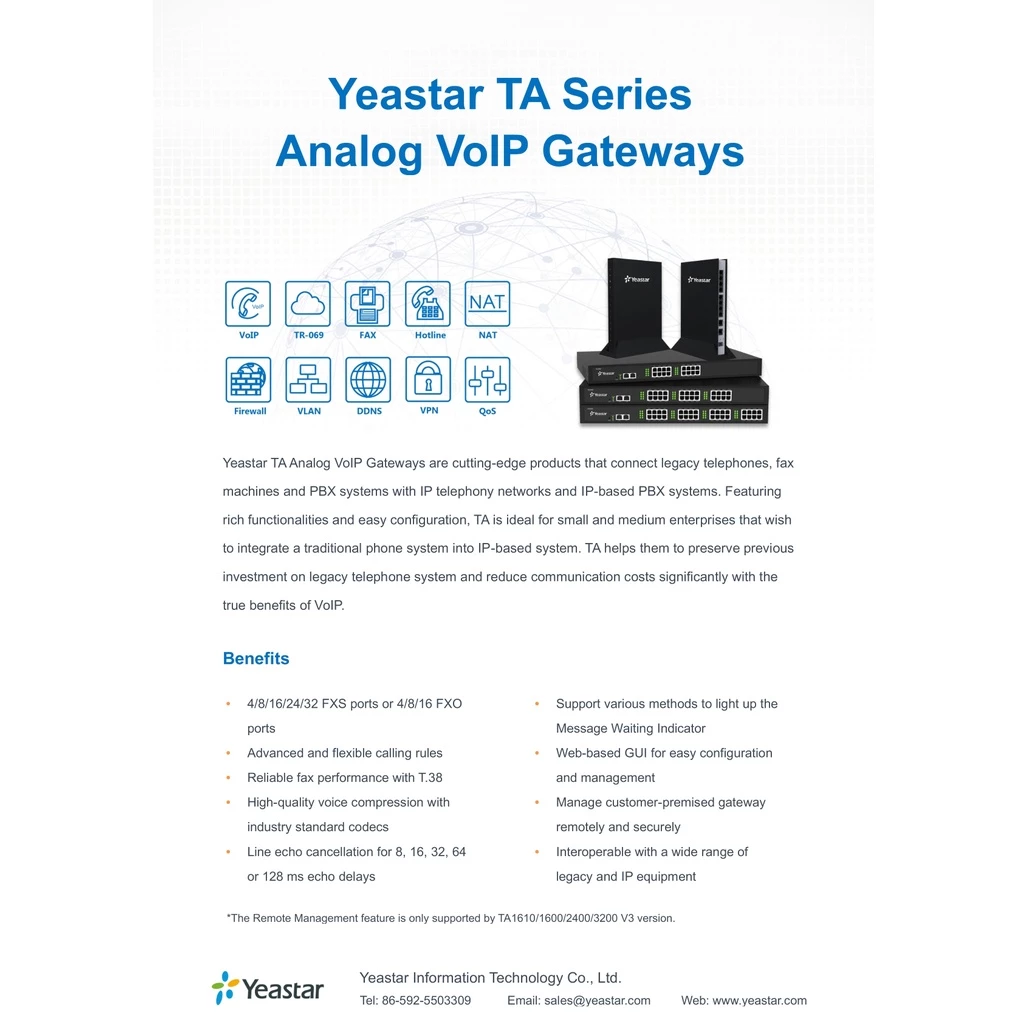 Yeastar TA810 FXO ราคา 17,460฿ VoIP Gateway 8 RJ11 FXO Port